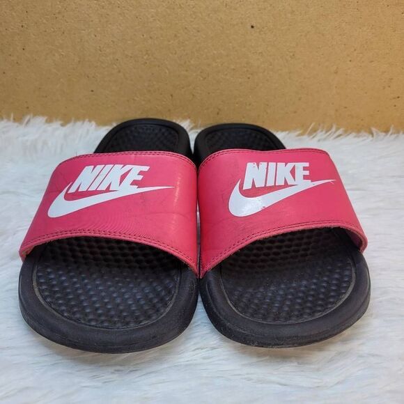 Nike Unisex Benassi Red, White and Black Slides- Size 5Y - Picture 2 of 9